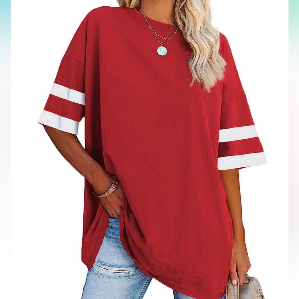 FISOEW Oversized Loose Tee (Half Sleeve) - Red.